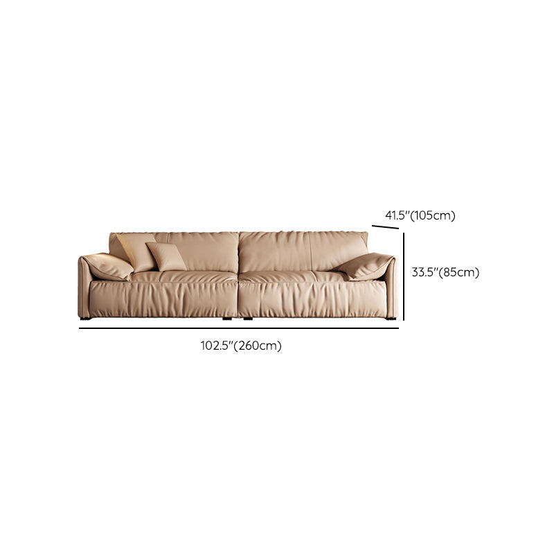Genuine Leather 2-seater Solid Color Tight Seat Pillow Top Arm Sofa