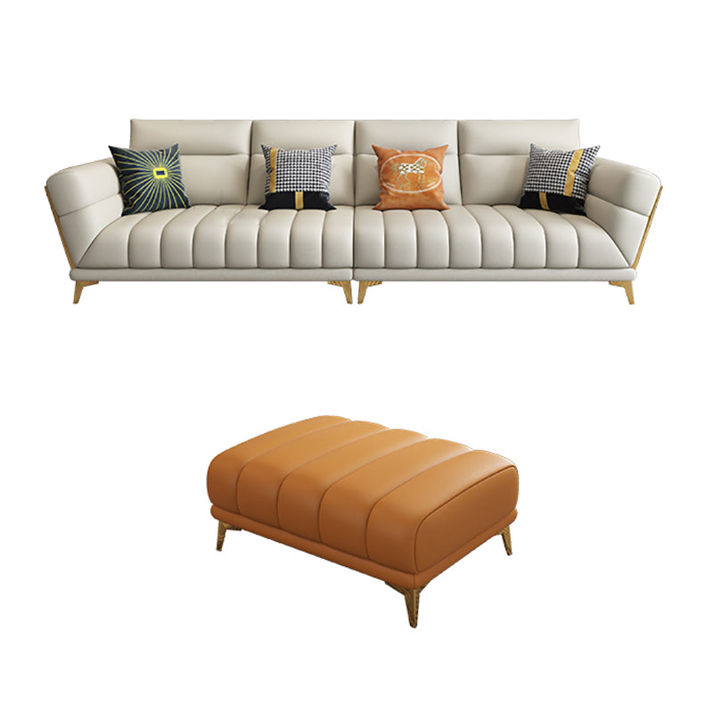 Solid Wood Glam Genuine Leather Flared Arm Sofa with Pillows