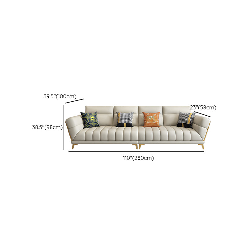 Solid Wood Glam Genuine Leather Flared Arm Sofa with Pillows