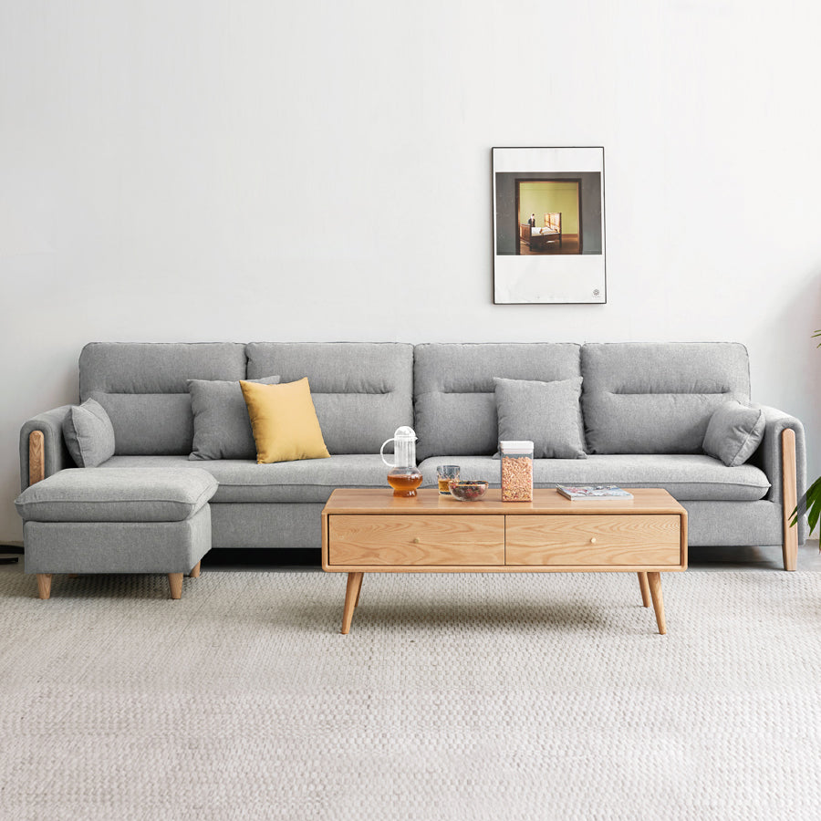 Solid Wood Square Arm Contemporary Fabric Sofa for Living Room