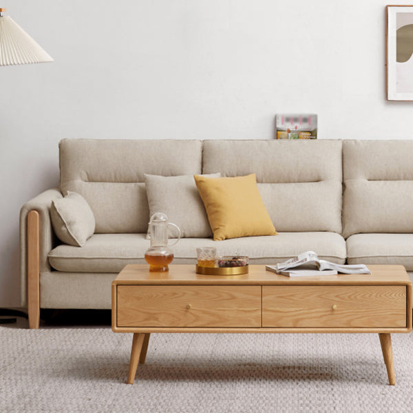 Solid Wood Square Arm Contemporary Fabric Sofa for Living Room