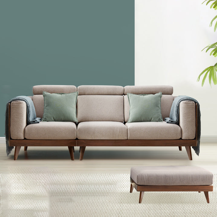 Farmhouse Square Arm Fabric Solid Wood Sofa in Brown for Living Room