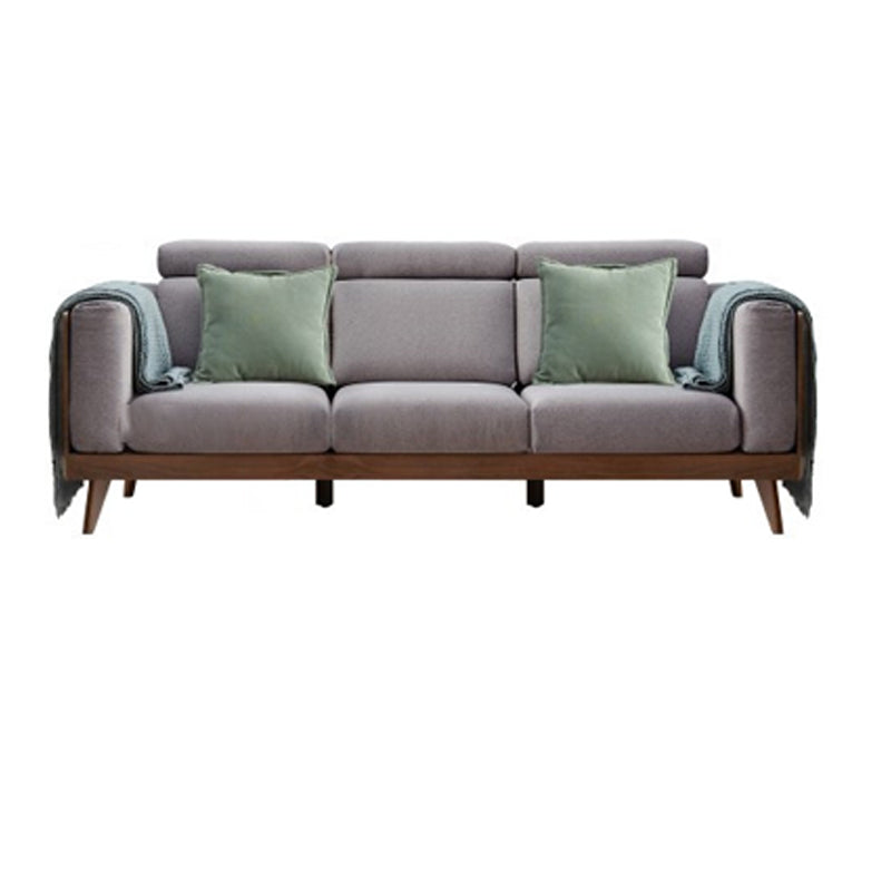 Farmhouse Square Arm Fabric Solid Wood Sofa in Brown for Living Room