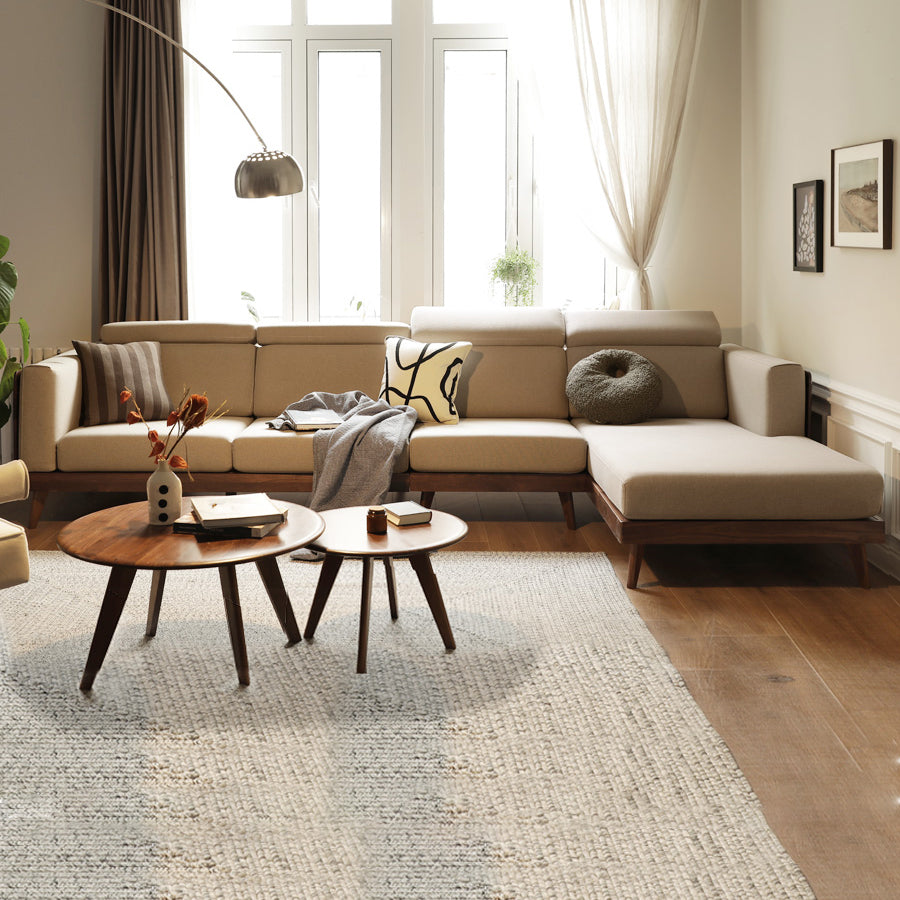 Farmhouse Square Arm Fabric Solid Wood Sofa in Brown for Living Room