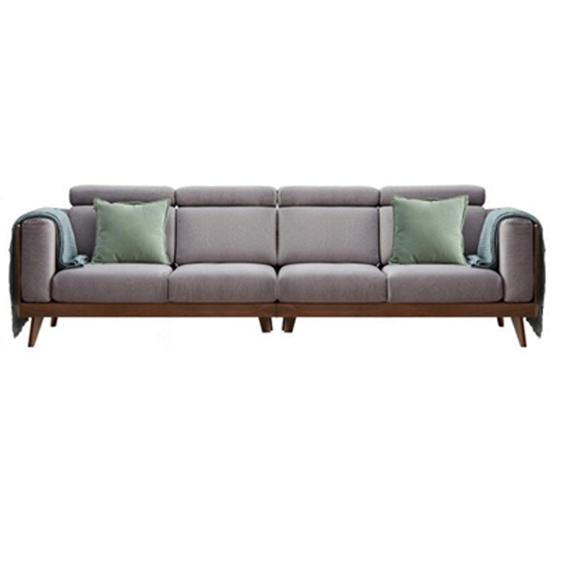 Farmhouse Square Arm Fabric Solid Wood Sofa in Brown for Living Room