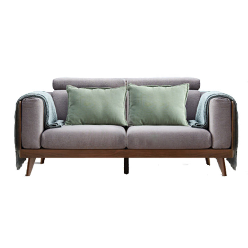 Farmhouse Square Arm Fabric Solid Wood Sofa in Brown for Living Room