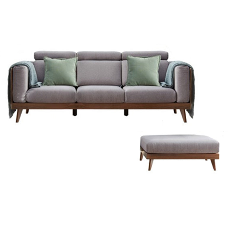 Farmhouse Square Arm Fabric Solid Wood Sofa in Brown for Living Room