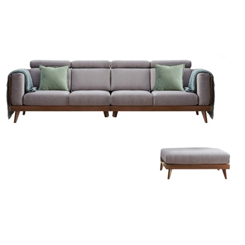 Farmhouse Square Arm Fabric Solid Wood Sofa in Brown for Living Room