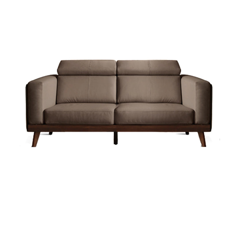 Farmhouse Square Arm Fabric Solid Wood Sofa in Brown for Living Room