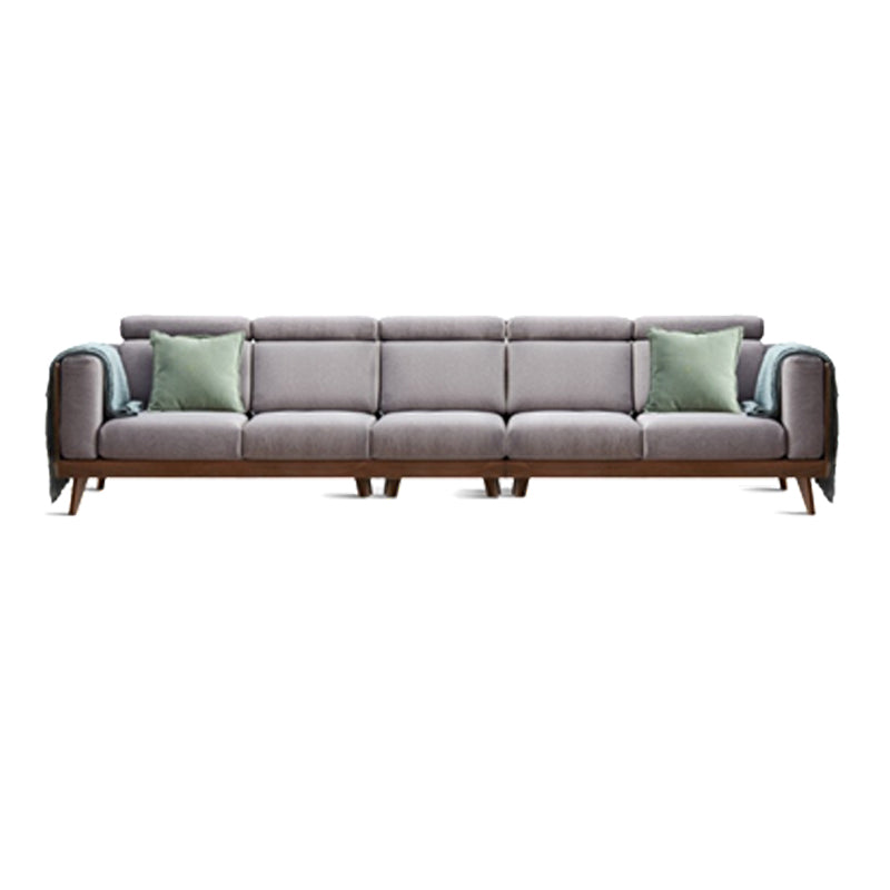 Farmhouse Square Arm Fabric Solid Wood Sofa in Brown for Living Room