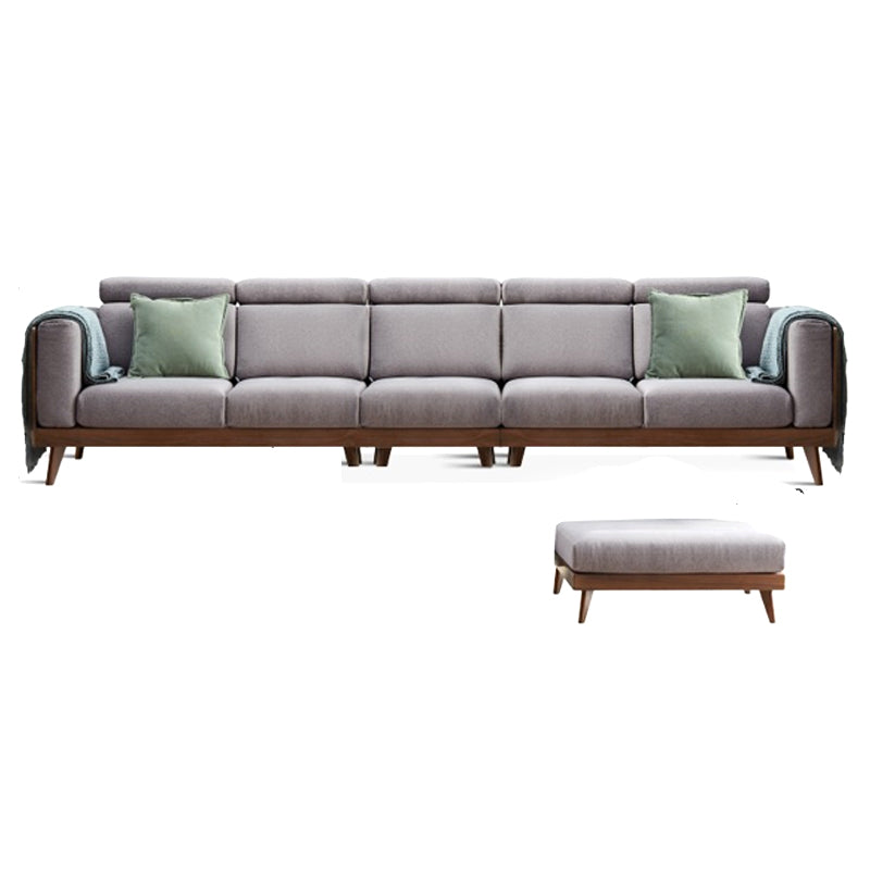Farmhouse Square Arm Fabric Solid Wood Sofa in Brown for Living Room