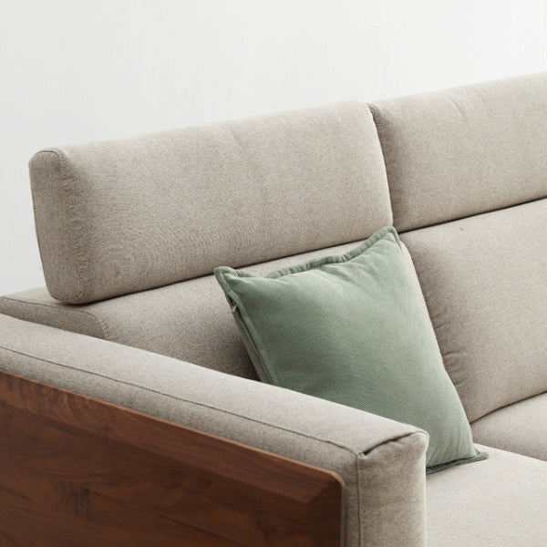 Farmhouse Square Arm Fabric Solid Wood Sofa in Brown for Living Room