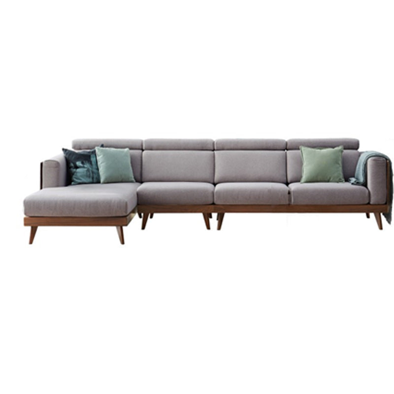Farmhouse Square Arm Fabric Solid Wood Sofa in Brown for Living Room