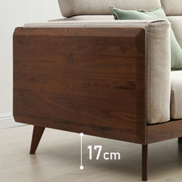 Farmhouse Square Arm Fabric Solid Wood Sofa in Brown for Living Room