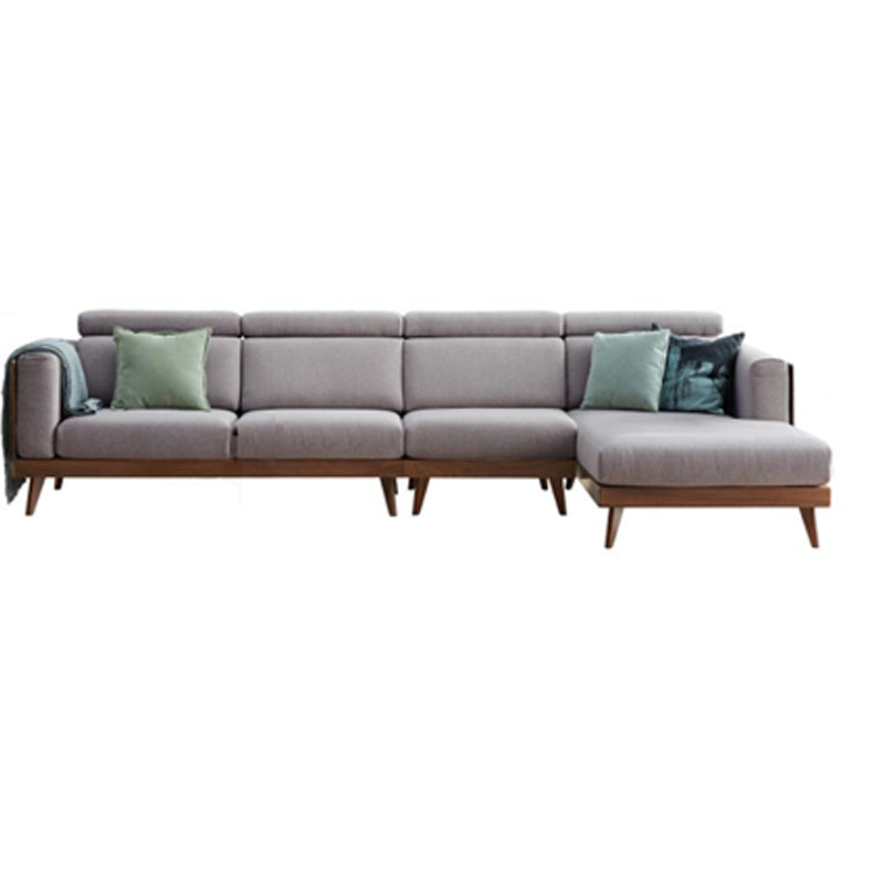 Farmhouse Square Arm Fabric Solid Wood Sofa in Brown for Living Room