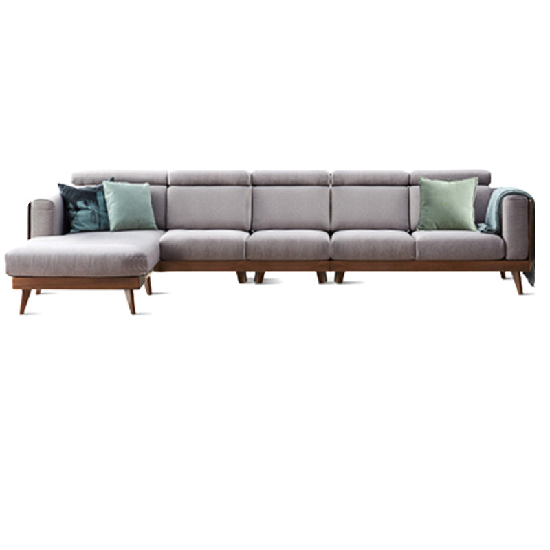 Farmhouse Square Arm Fabric Solid Wood Sofa in Brown for Living Room