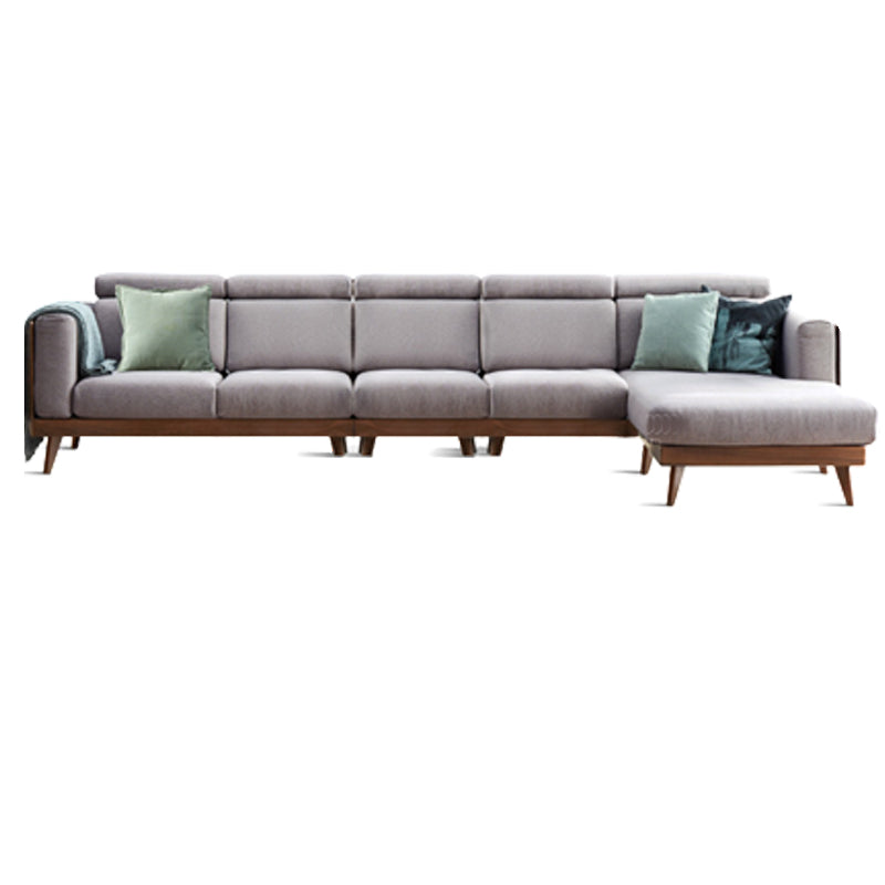 Farmhouse Square Arm Fabric Solid Wood Sofa in Brown for Living Room