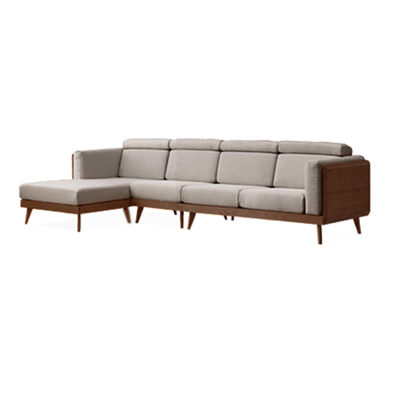 Farmhouse Square Arm Fabric Solid Wood Sofa in Brown for Living Room