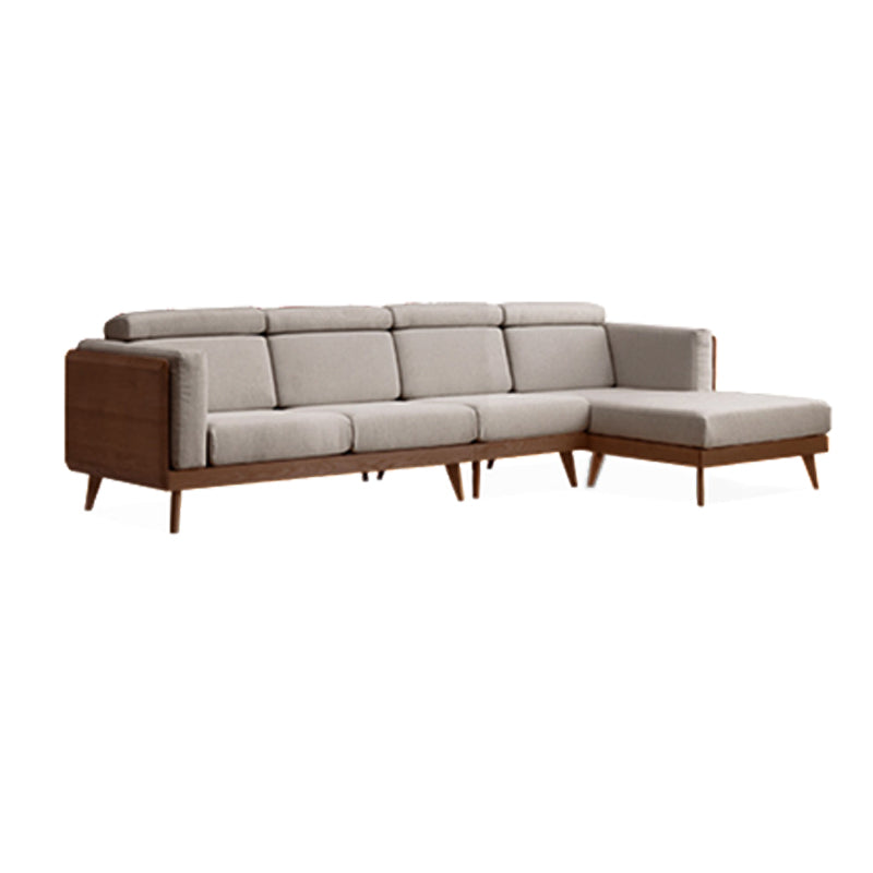 Farmhouse Square Arm Fabric Solid Wood Sofa in Brown for Living Room
