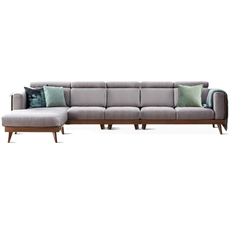 Farmhouse Square Arm Fabric Solid Wood Sofa in Brown for Living Room