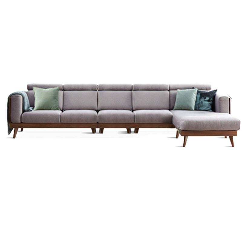 Farmhouse Square Arm Fabric Solid Wood Sofa in Brown for Living Room