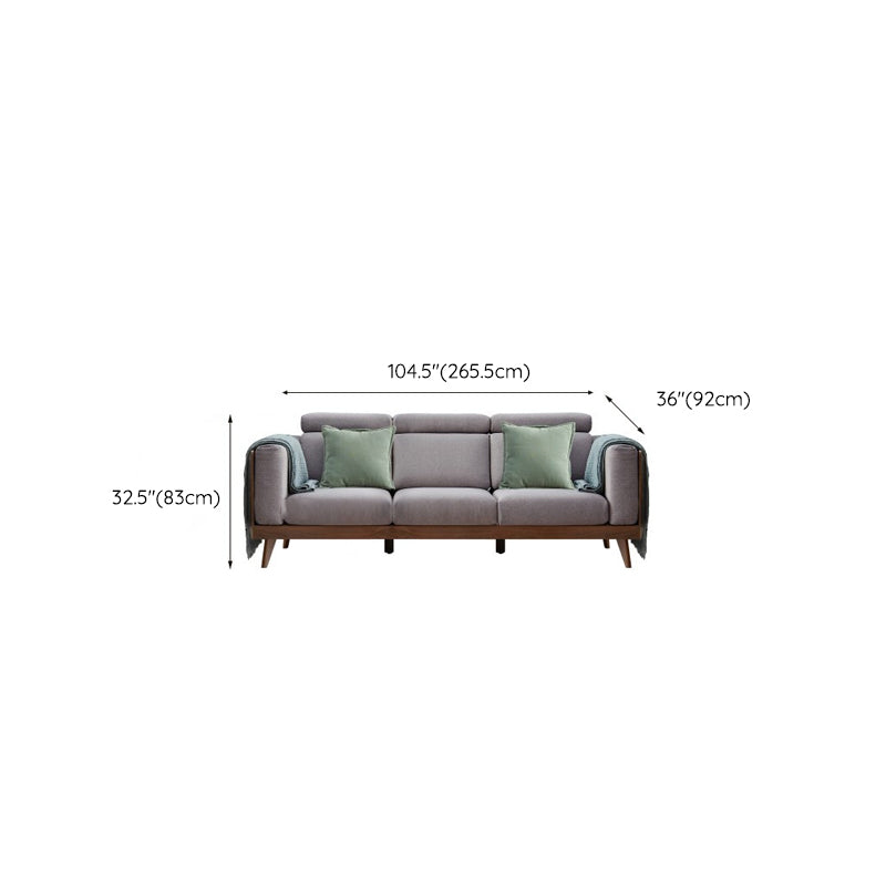 Farmhouse Square Arm Fabric Solid Wood Sofa in Brown for Living Room