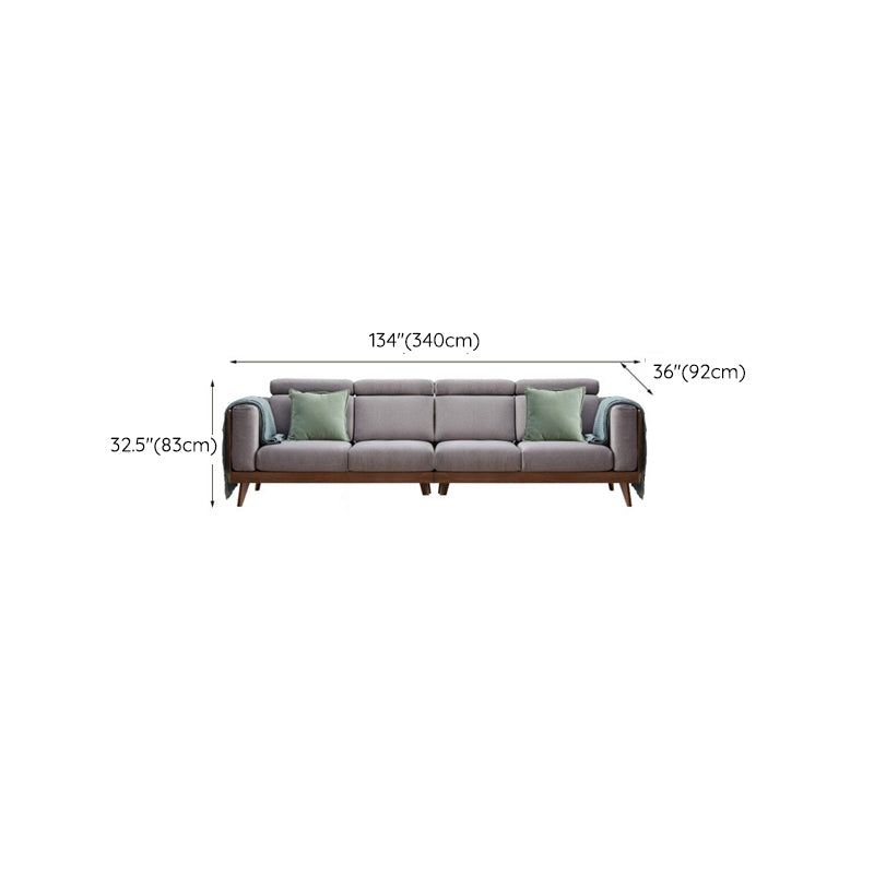 Farmhouse Square Arm Fabric Solid Wood Sofa in Brown for Living Room