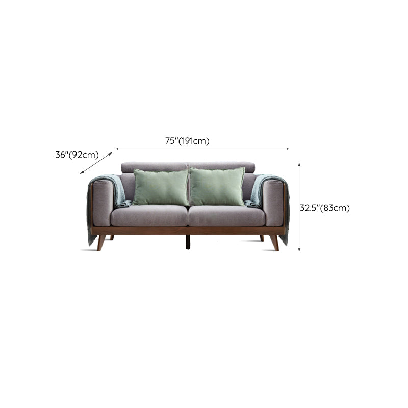Farmhouse Square Arm Fabric Solid Wood Sofa in Brown for Living Room