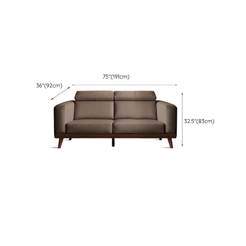 Farmhouse Square Arm Fabric Solid Wood Sofa in Brown for Living Room