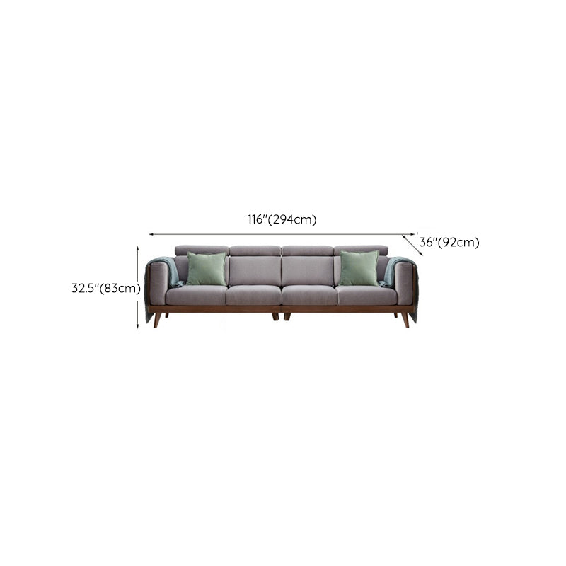 Farmhouse Square Arm Fabric Solid Wood Sofa in Brown for Living Room