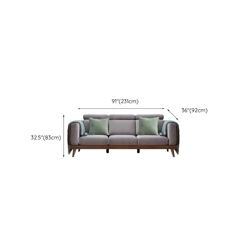 Farmhouse Square Arm Fabric Solid Wood Sofa in Brown for Living Room