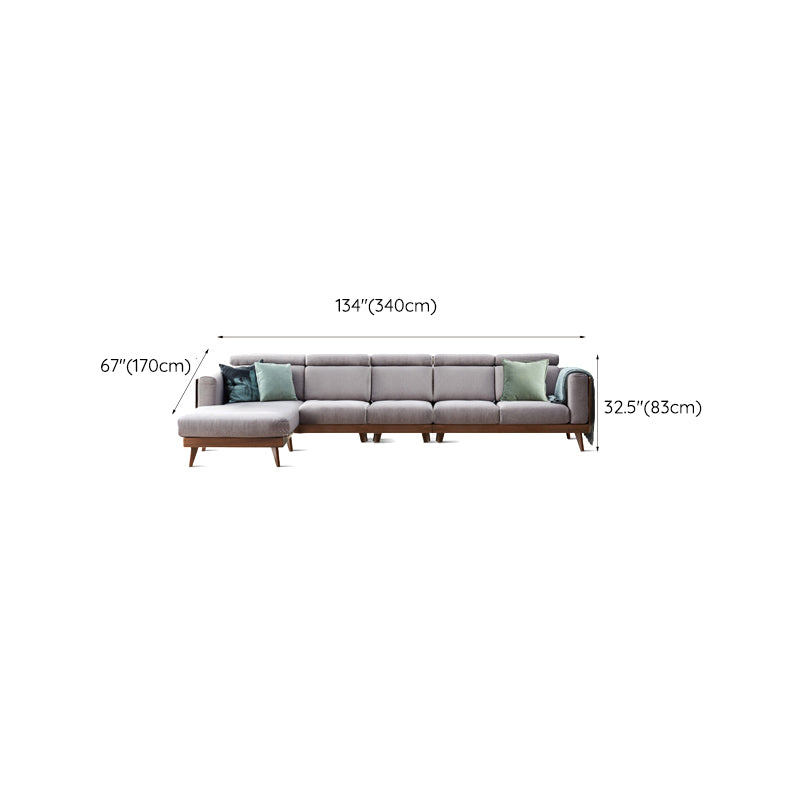 Farmhouse Square Arm Fabric Solid Wood Sofa in Brown for Living Room