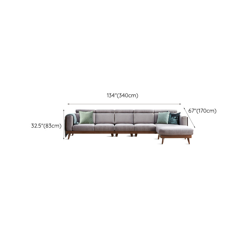 Farmhouse Square Arm Fabric Solid Wood Sofa in Brown for Living Room