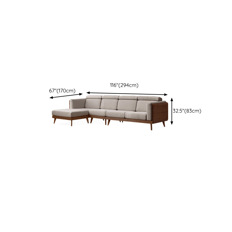 Farmhouse Square Arm Fabric Solid Wood Sofa in Brown for Living Room