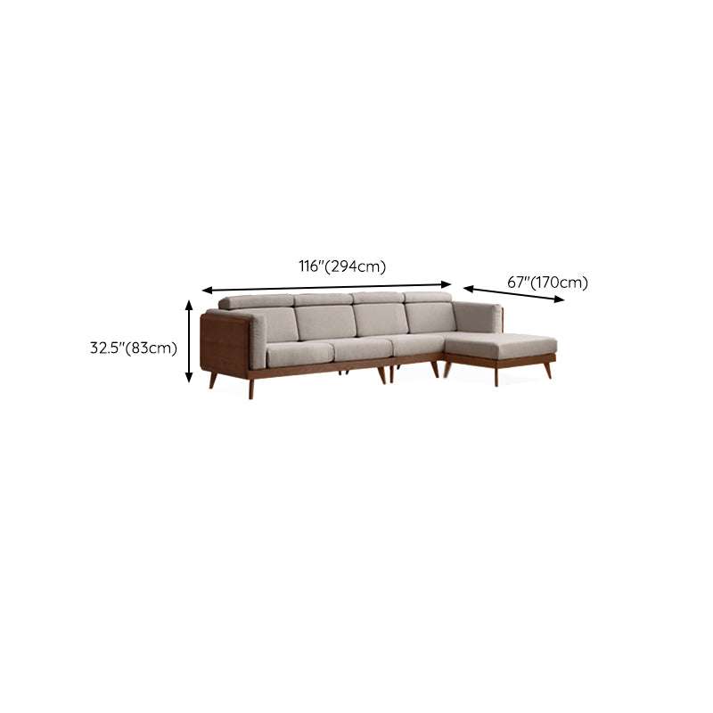 Farmhouse Square Arm Fabric Solid Wood Sofa in Brown for Living Room