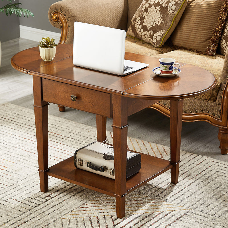 Solid Wood Cocktail Table with Shelf and Drawers Mid-Century Modern