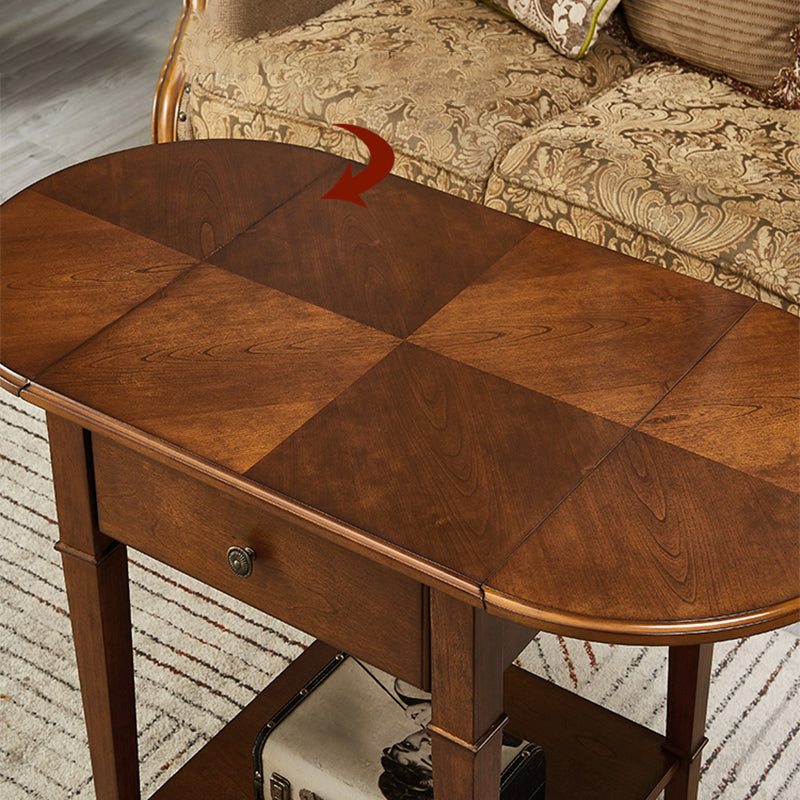 Solid Wood Cocktail Table with Shelf and Drawers Mid-Century Modern