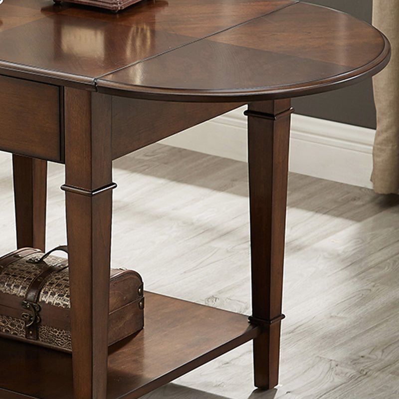 Solid Wood Cocktail Table with Shelf and Drawers Mid-Century Modern