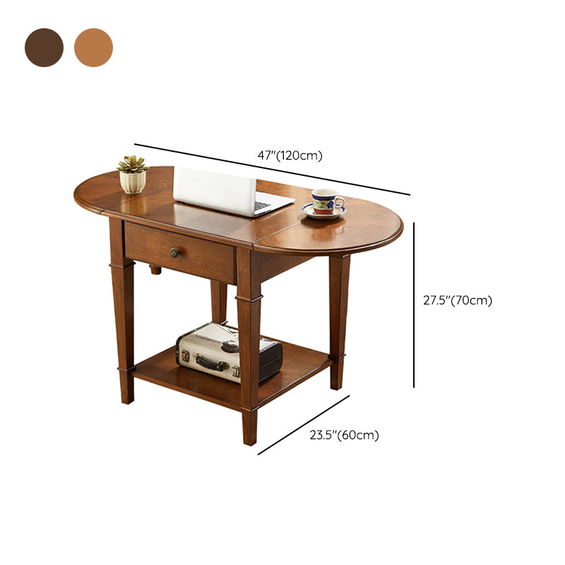 Solid Wood Cocktail Table with Shelf and Drawers Mid-Century Modern