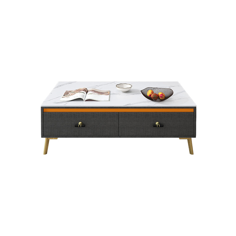Contemporary Rectangle Stone Cocktail Table Slate with 4 Drawers