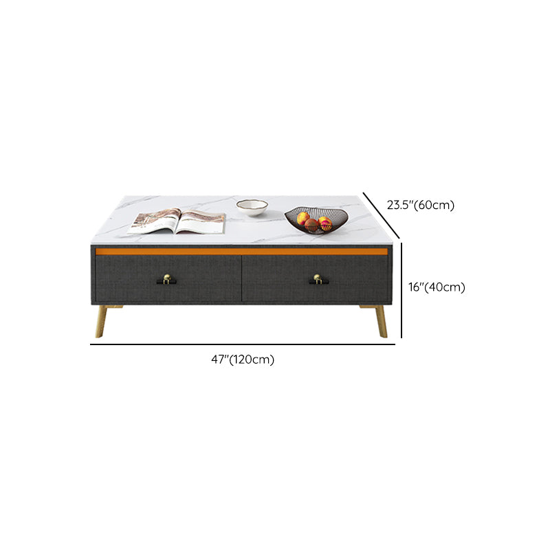 Contemporary Rectangle Stone Cocktail Table Slate with 4 Drawers