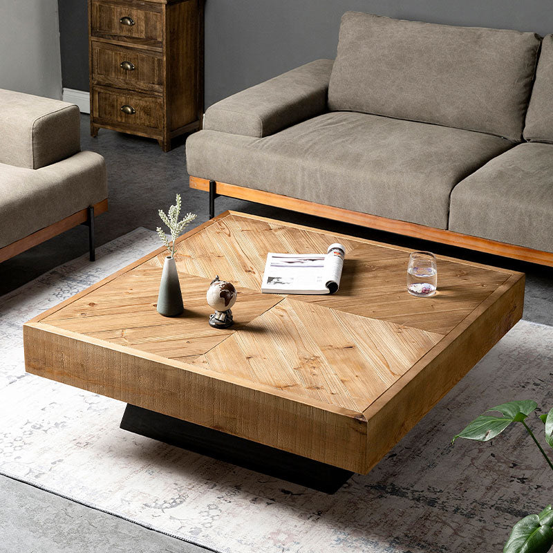 Scandinavian Block Coffee Cocktail Table in Pine Wood Square Shape