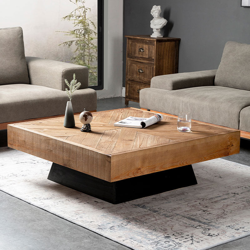 Scandinavian Block Coffee Cocktail Table in Pine Wood Square Shape
