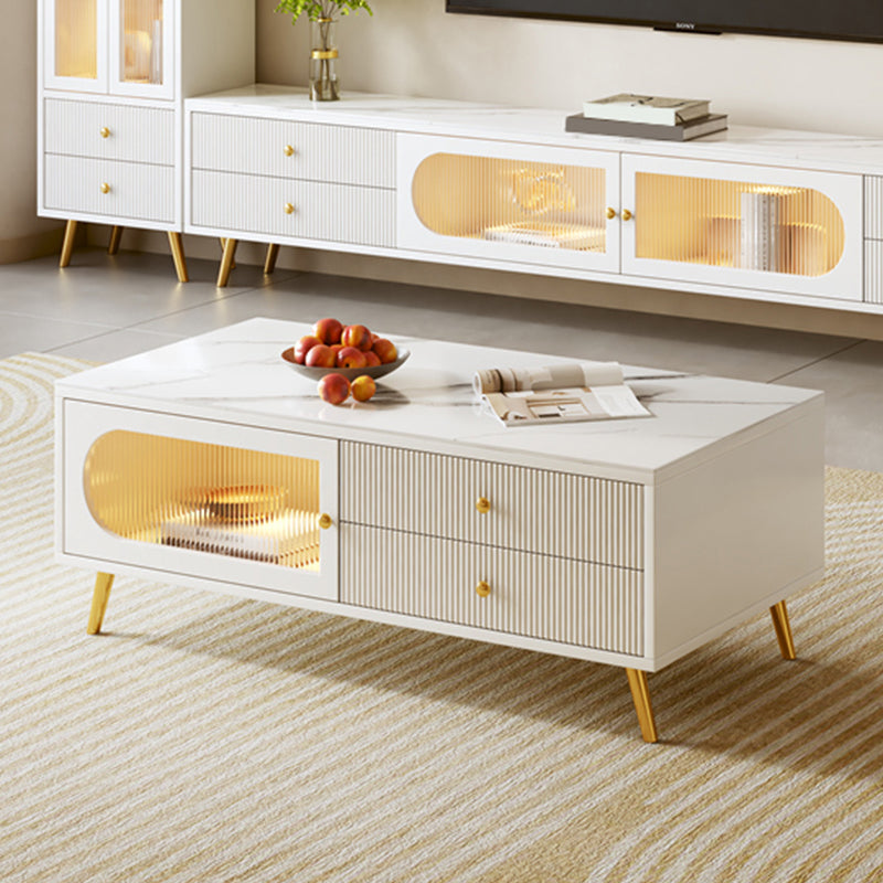 Glam Rectangle Solid Wood Coffee Table 4 Legs with 4 Drawers