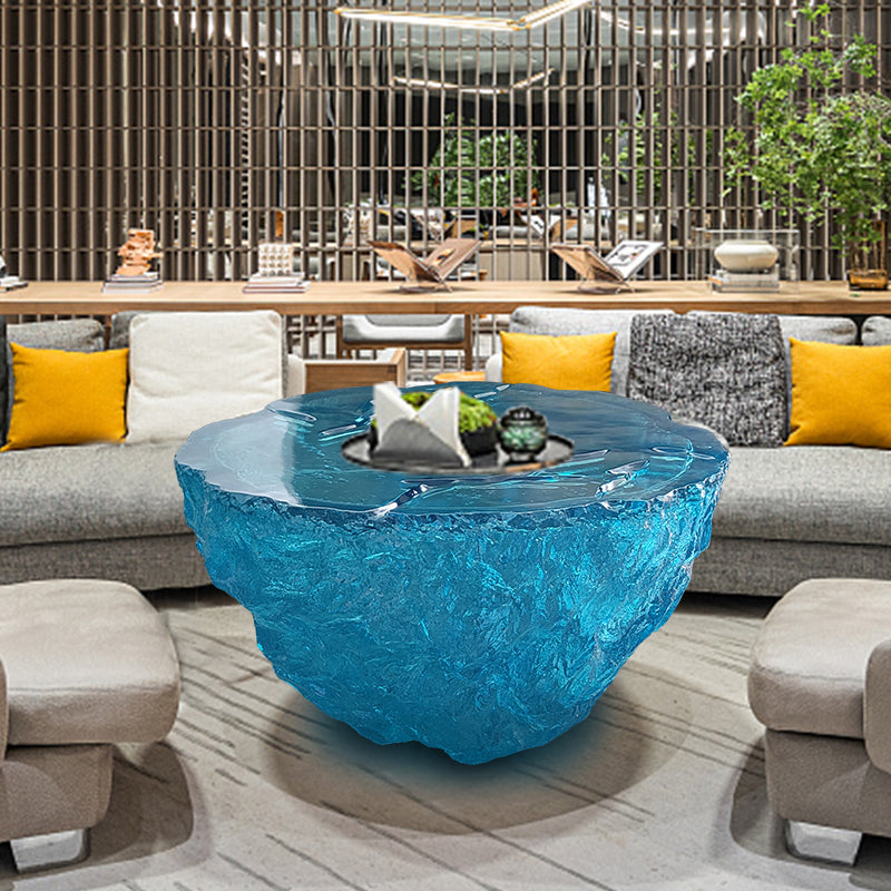 Resin Coffee or End Table Contemporary Round Top with Solid Base