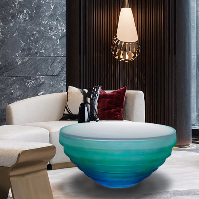 Resin Coffee or End Table Contemporary Round Top with Solid Base