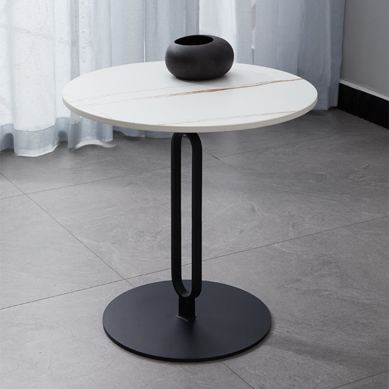 Round Stone Top Coffee Table Pedestal Slate with Metal Leg Modern