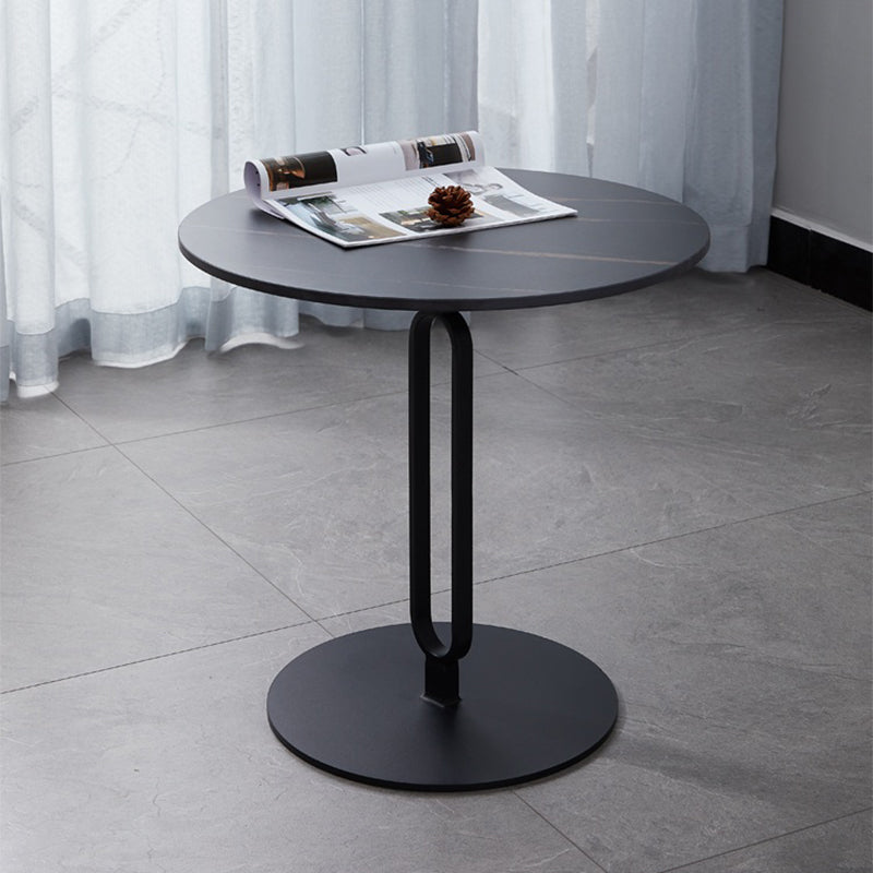 Round Stone Top Coffee Table Pedestal Slate with Metal Leg Modern