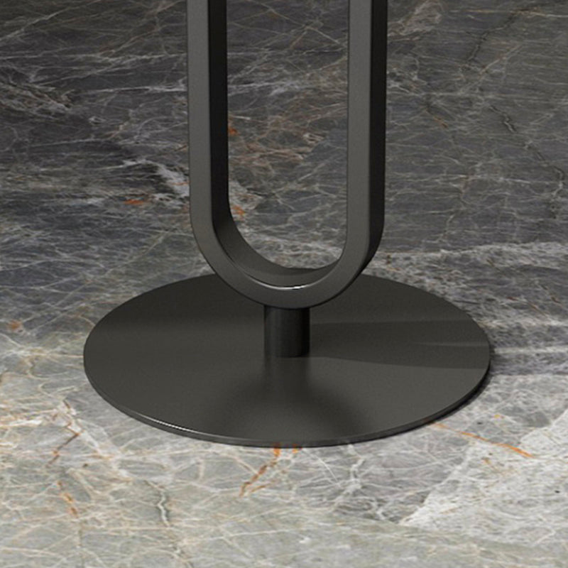 Round Stone Top Coffee Table Pedestal Slate with Metal Leg Modern
