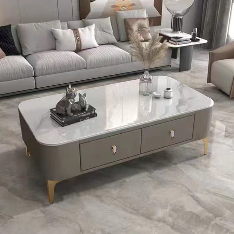 Triangle Slate Coffee Table Glam 4 Legs with 2 Storage Drawers